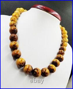 57.19g AMBER BEAD NECKLACE ANTIQUE RARE ART DECO EGG YOLK CHINESE