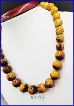 57.19g AMBER BEAD NECKLACE ANTIQUE RARE ART DECO EGG YOLK CHINESE