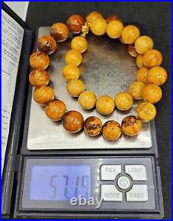 57.19g AMBER BEAD NECKLACE ANTIQUE RARE ART DECO EGG YOLK CHINESE