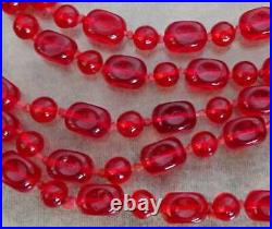 58 Long Vintage Art Deco Era Hand Knotted Red Bohemian Antique Necklace