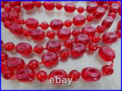 58 Long Vintage Art Deco Era Hand Knotted Red Bohemian Antique Necklace