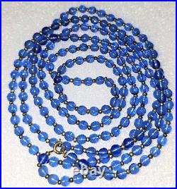 60 Art Deco Blue Pools Of Light Crystal Beads Necklace Rare Opera Length