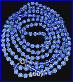 60 Art Deco Blue Pools Of Light Crystal Beads Necklace Rare Opera Length