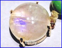 65g! Art Deco 14k gold Chinese no dye Jadeite Moonstone Necklace
