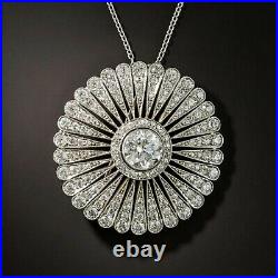 6Ct Cubic Zirconia Flower Art Deco Pendent Necklace White Gold Plated 925 Silver