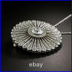 6Ct Cubic Zirconia Flower Art Deco Pendent Necklace White Gold Plated 925 Silver