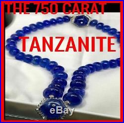 750 Carat CARIBBEAN BLUE TANZANITE ESTATE DIAMOND NECKLACE BEADS ART DECO RETRO