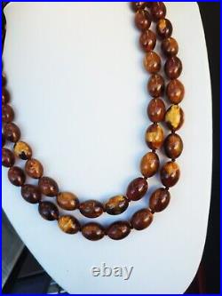 79.23g AMBER BEAD NECKLACE ANTIQUE RARE ART DECO EGG YOLK CHINESE