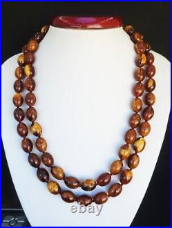 79.23g AMBER BEAD NECKLACE ANTIQUE RARE ART DECO EGG YOLK CHINESE