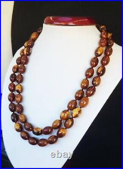 79.23g AMBER BEAD NECKLACE ANTIQUE RARE ART DECO EGG YOLK CHINESE