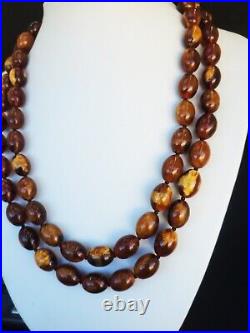 79.23g AMBER BEAD NECKLACE ANTIQUE RARE ART DECO EGG YOLK CHINESE