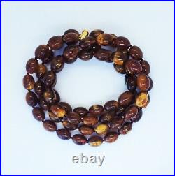 79.23g AMBER BEAD NECKLACE ANTIQUE RARE ART DECO EGG YOLK CHINESE