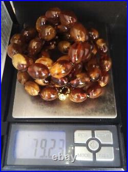 79.23g AMBER BEAD NECKLACE ANTIQUE RARE ART DECO EGG YOLK CHINESE