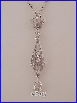 82 tcw ART DECO Pear Old Mine Cut Diamond G/SI Handmade 18k Filigree Necklace