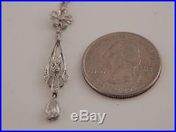 82 tcw ART DECO Pear Old Mine Cut Diamond G/SI Handmade 18k Filigree Necklace