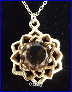 9 carat solid gold & smokey quartz vintage Art Deco antique pendant necklace