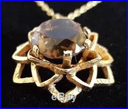 9 carat solid gold & smokey quartz vintage Art Deco antique pendant necklace