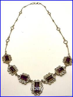 925 Mexico Silver 21 Amethyst Necklace Sterling Vintage Art Deco Style Stamped