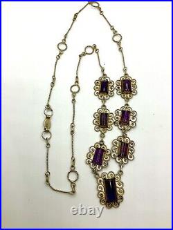 925 Mexico Silver 21 Amethyst Necklace Sterling Vintage Art Deco Style Stamped