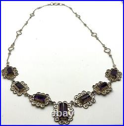 925 Mexico Silver 21 Amethyst Necklace Sterling Vintage Art Deco Style Stamped