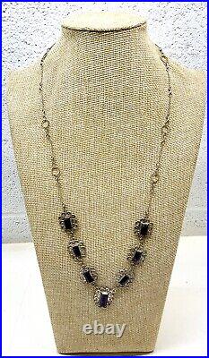 925 Mexico Silver 21 Amethyst Necklace Sterling Vintage Art Deco Style Stamped