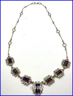 925 Mexico Silver 21 Amethyst Necklace Sterling Vintage Art Deco Style Stamped