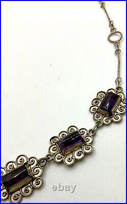 925 Mexico Silver 21 Amethyst Necklace Sterling Vintage Art Deco Style Stamped