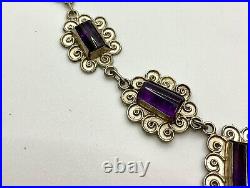 925 Mexico Silver 21 Amethyst Necklace Sterling Vintage Art Deco Style Stamped