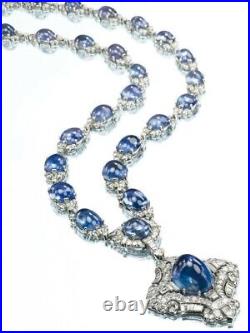 925 Sterling Silver Art Deco Style Blue Cabochon Geometric Pendant Necklace