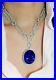925 Sterling Silver Blue Oval Round Halo Art Deco Highend Party Necklace Women’s