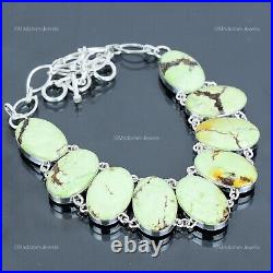 925 Sterling Silver Lemon Chrysoprase Gemstone Chain Art Deco Necklace Jewelry