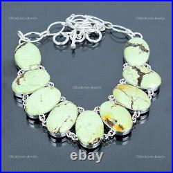 925 Sterling Silver Lemon Chrysoprase Gemstone Chain Art Deco Necklace Jewelry