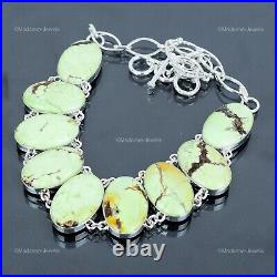 925 Sterling Silver Lemon Chrysoprase Gemstone Chain Art Deco Necklace Jewelry