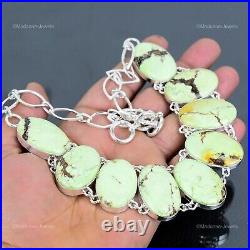 925 Sterling Silver Lemon Chrysoprase Gemstone Chain Art Deco Necklace Jewelry