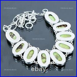 925 Sterling Silver Lemon Chrysoprase Gemstone Chain Art Deco Necklace Jewelry