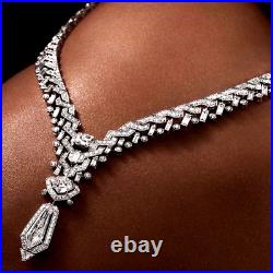 925 Sterling Silver Necklace Cubic Zirconia Jewelry Art Deco Sparkly Multishape