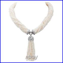 925 Sterling Silver Necklace Cultured Pearl Baguette 14k Art Deco Pearl Round