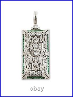 925 Sterling Silver Pendant White Round Classic Vintage Style Art Deco Green