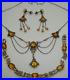 925 art deco CHOKER NECKLACE SET filagree baguette amber crystal jewel pendant