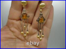 925 art deco CHOKER NECKLACE SET filagree baguette amber crystal jewel pendant