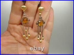 925 art deco CHOKER NECKLACE SET filagree baguette amber crystal jewel pendant