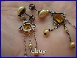 925 art deco CHOKER NECKLACE SET filagree baguette amber crystal jewel pendant