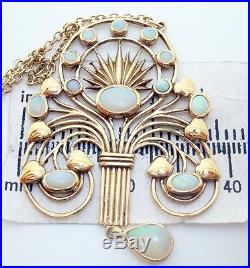 9K Gold Art Deco Style Necklace with 13 Genuine Natural Opals (#2885)