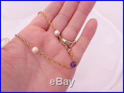 9ct gold Amethyst & Pearl heavy vintage Art deco design long flapper necklace