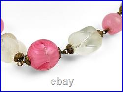 9k Antique Vintage Art Deco Carved Rock Crystal Necklace venetian beads