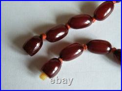 A Good Art Deco Cherry Amber Colour Bakelite Bead Necklace 36 Inches 76 Grams