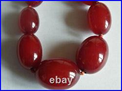 A Good Art Deco Cherry Amber Colour Bakelite Bead Necklace 36 Inches 76 Grams