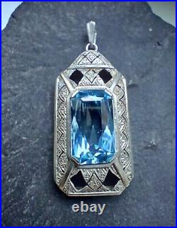 A Huge Original German Art Deco 1930s Silver and Blue Spinel Pendant