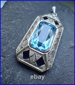 A Huge Original German Art Deco 1930s Silver and Blue Spinel Pendant