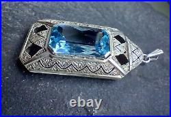 A Huge Original German Art Deco 1930s Silver and Blue Spinel Pendant